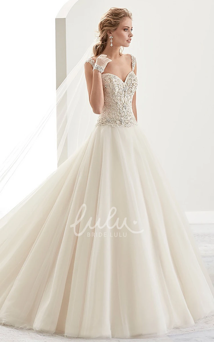 Beaded A-Line Wedding Dress with Sweetheart Neckline and Brush Train