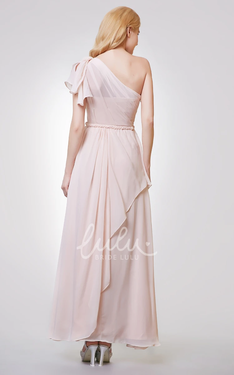 One Shoulder A-line Long Prom Dress with Side Draping and Flowy Chiffon