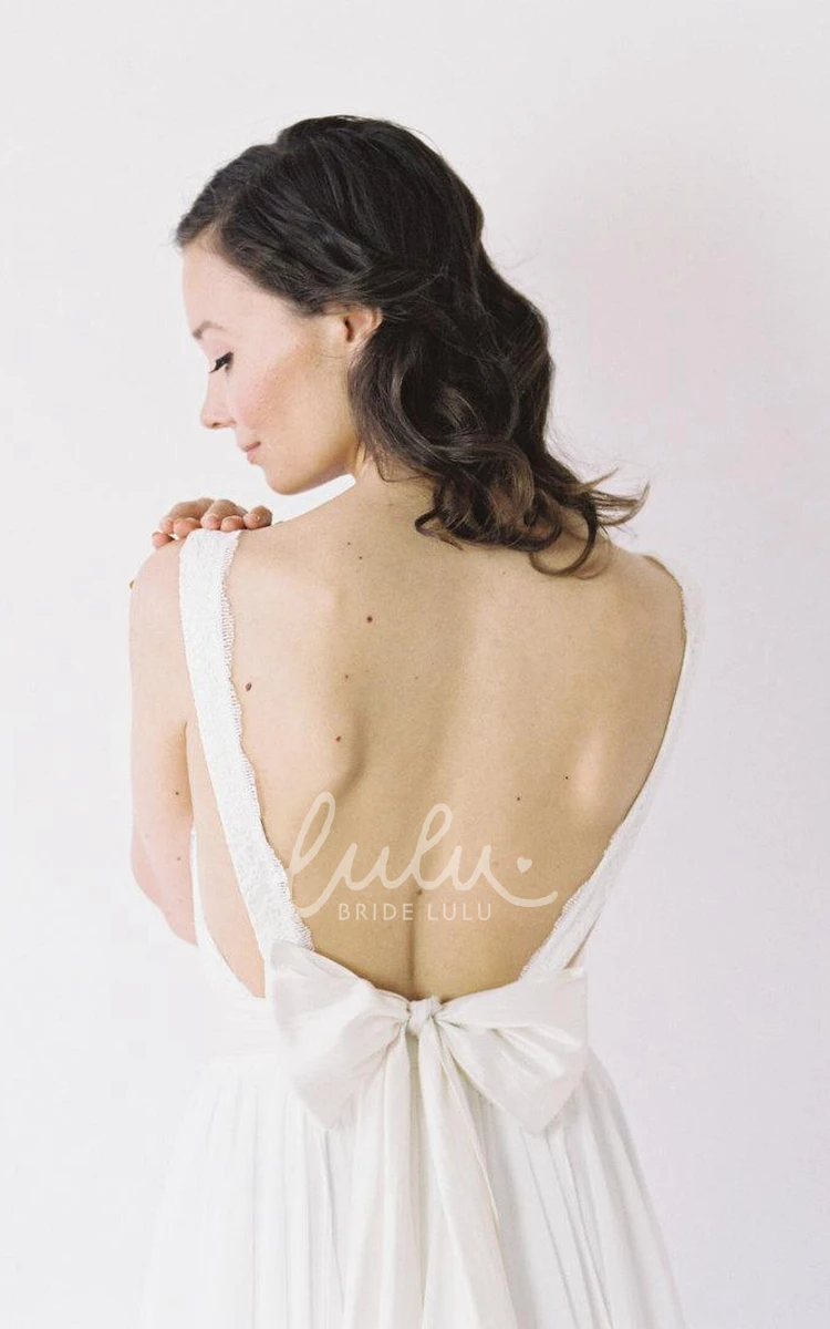 Lace Bodice V-Neck Chiffon Wedding Dress Sleeveless Long