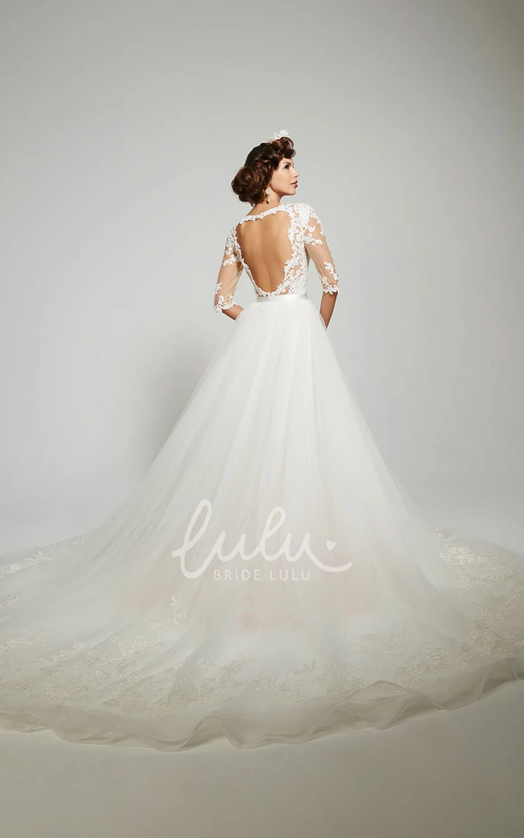 Tulle and Lace Square-Neck Wedding Dress with Keyhole Ball Gown Style