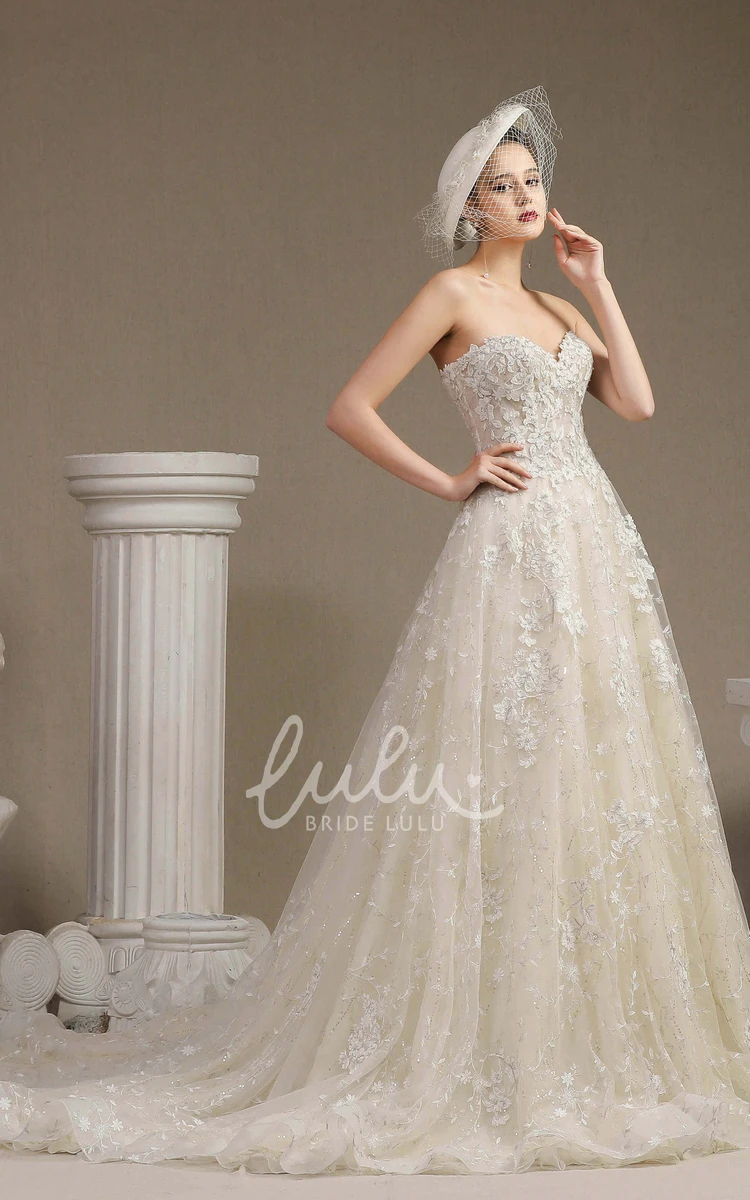 Lace Ballgown Princess Floral Appliqued Sweetheart Wedding Dress Simple Country Bridal Gown