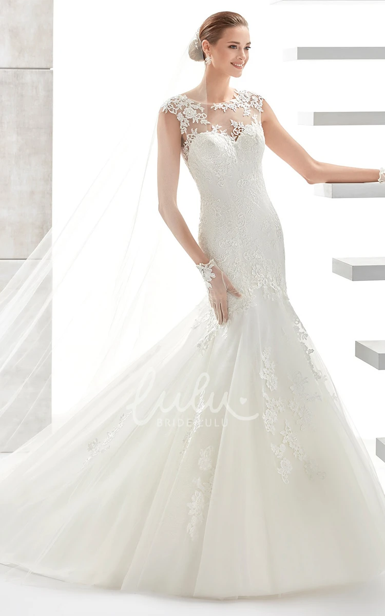 Illusive Mermaid Wedding Dress with Court Train and Jewel Neckline