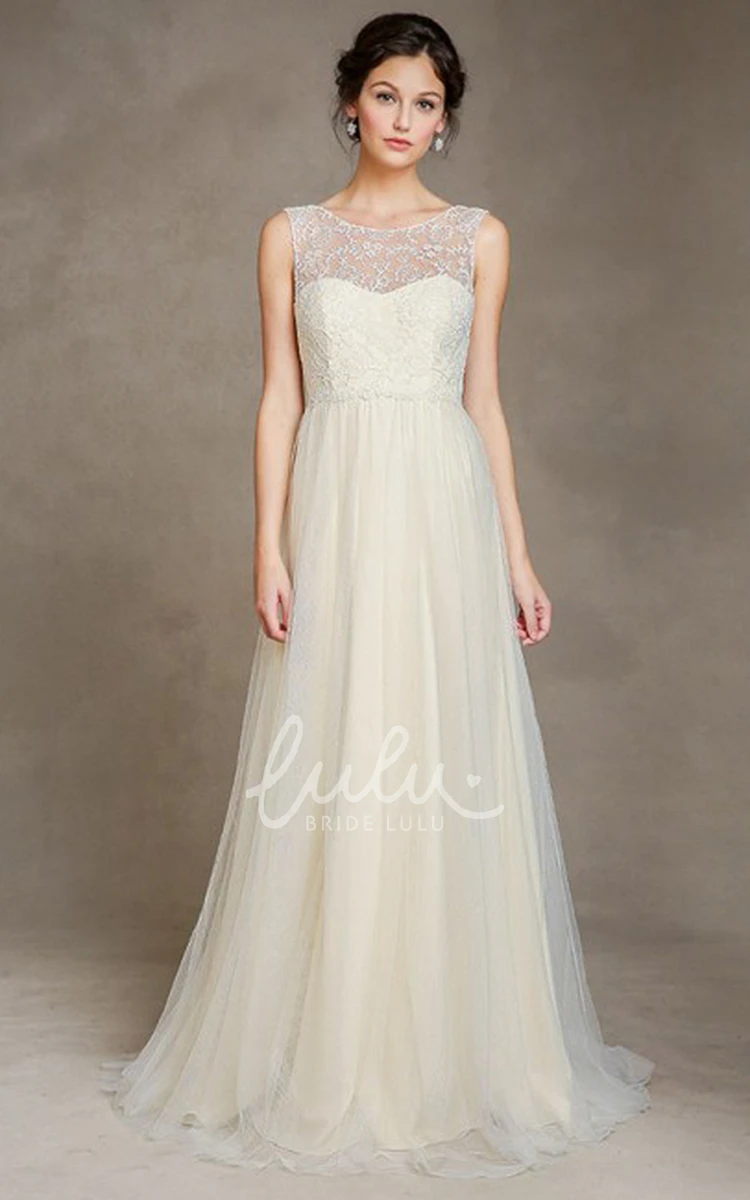 A-Line Tulle Wedding Dress with Embroidery and Pleats