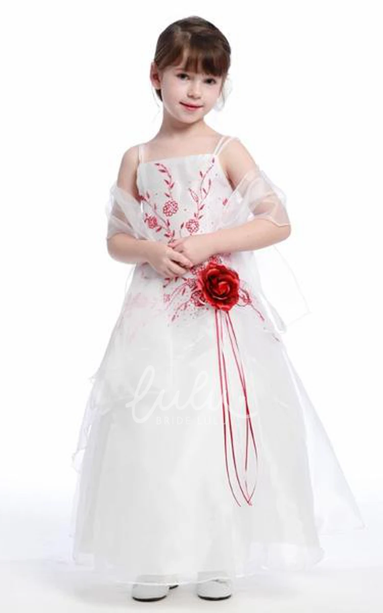 Floral Ankle-Length Organza Flower Girl Dress with Straps Unique Wedding Dress