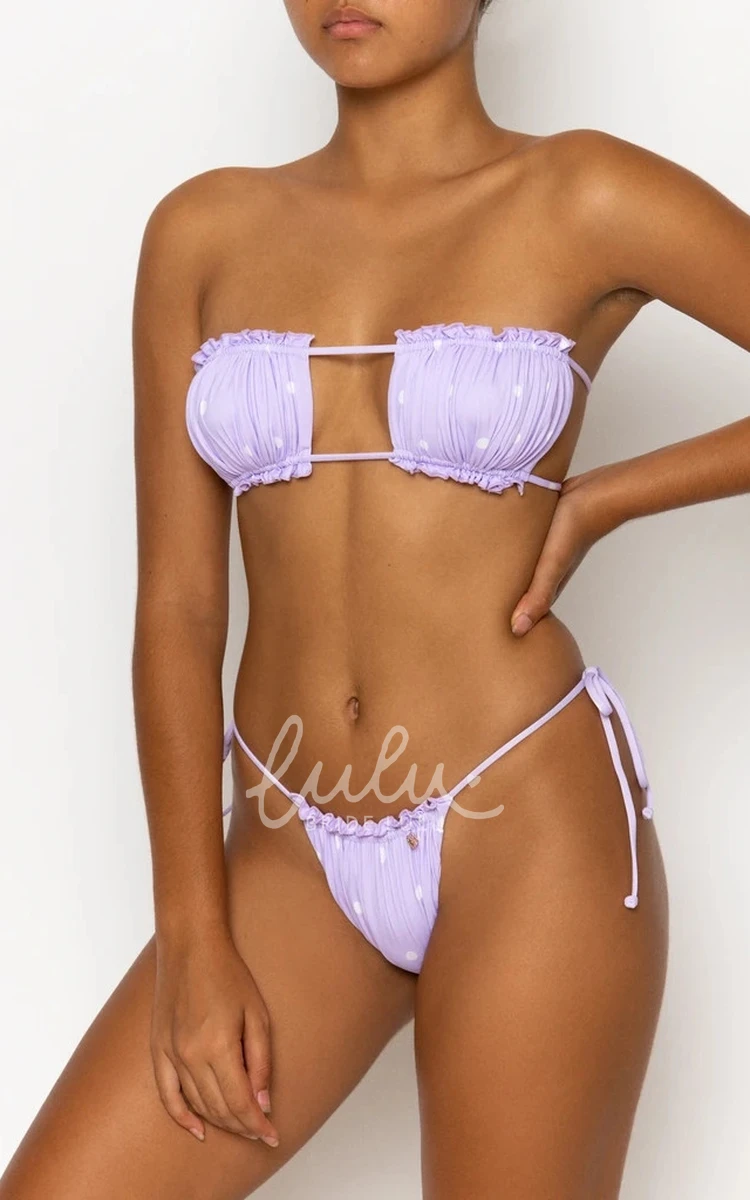 Plain Halter Tie Side Ruched Bikini Set