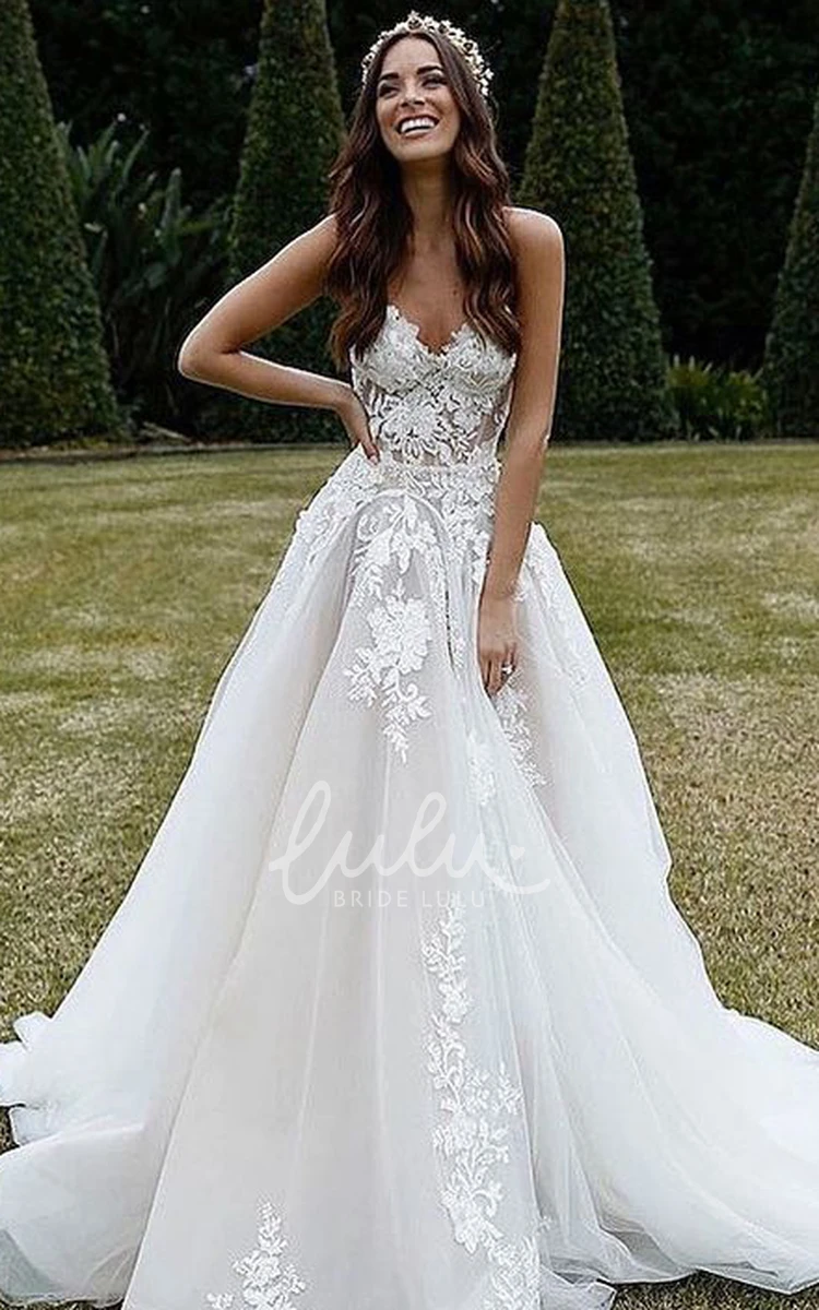 Bohemian Ethereal Wedding Dress with Appliques Ball Gown Sleeveless Lace Tulle