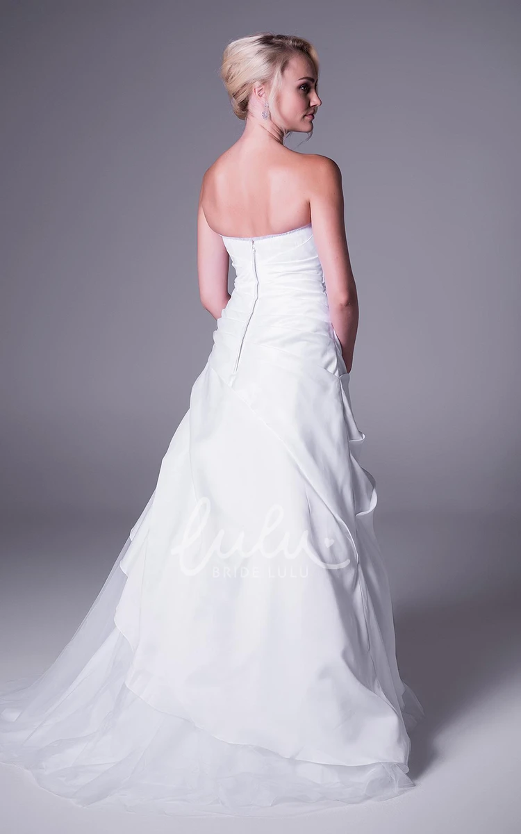 Sleeveless Satin&Tulle A-Line Wedding Dress with Draping and Strapless Neckline