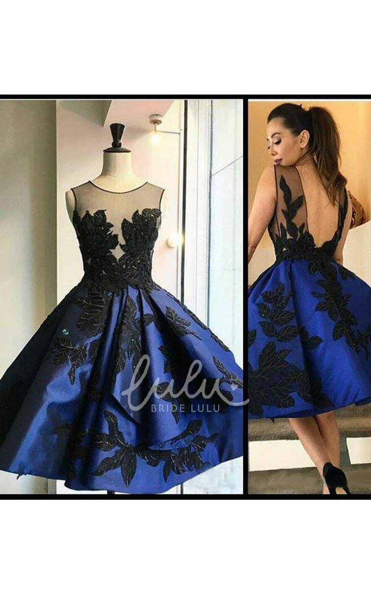 Tea-length Ball Gown Satin Homecoming Dress with Bateau Neckline and Appliques