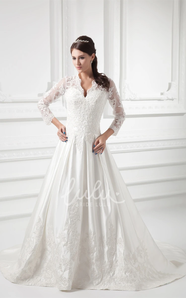 Lace Illusion Sleeve Wedding Dress with Scalloped Neckline