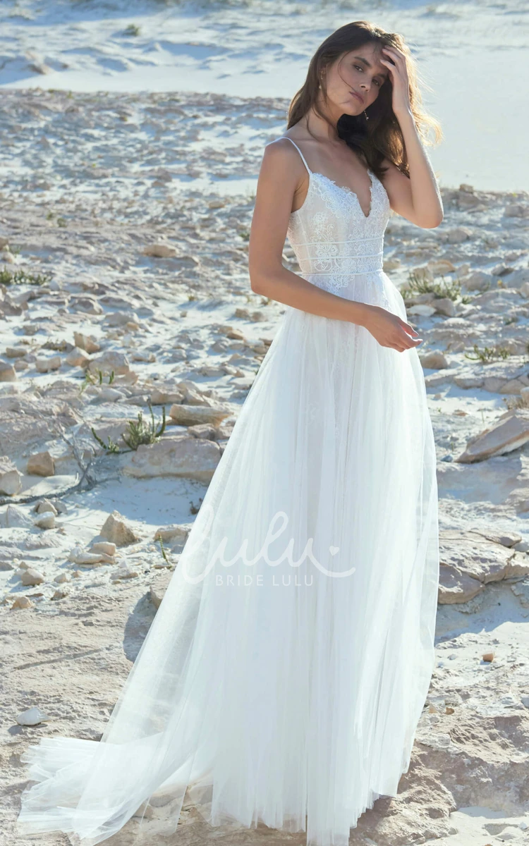 Sexy Lace Top Tulle Wedding Dress with Plunging Neckline and Open Back + Unique Bridal Gown