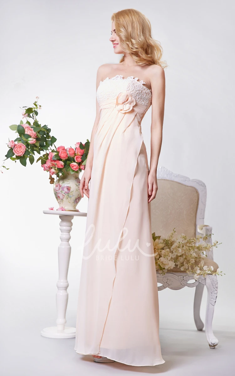Long Chiffon and Lace A-line Bridesmaid Dress with Bow Detail