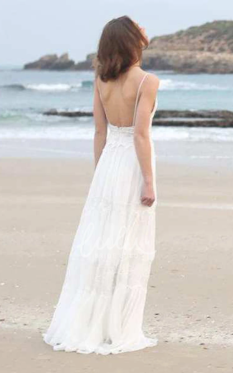 Boho Beach Wedding Dress Spaghetti Sleeveless Chiffon 