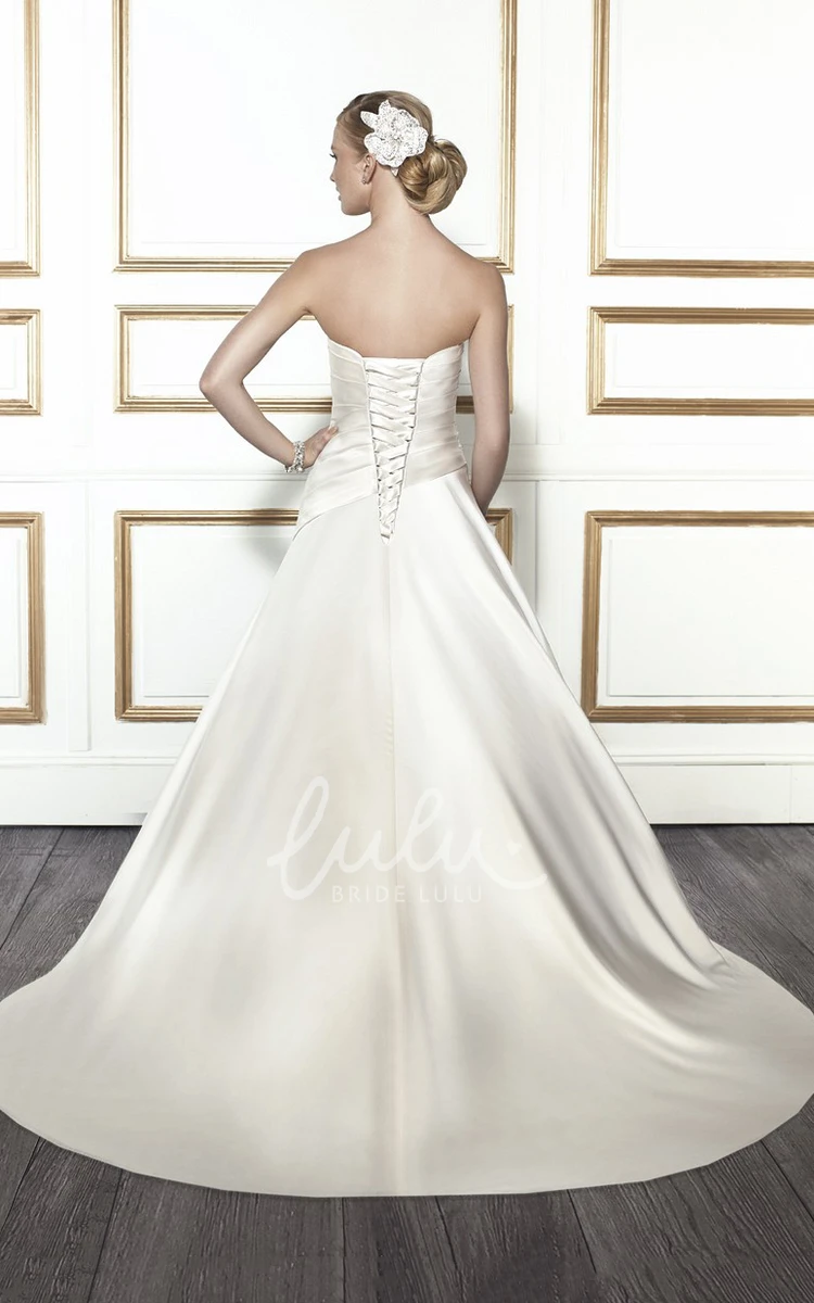 Strapless Satin Wedding Dress with Beading and Lace-Up Back A-Line Floor-Length Bridal Gown