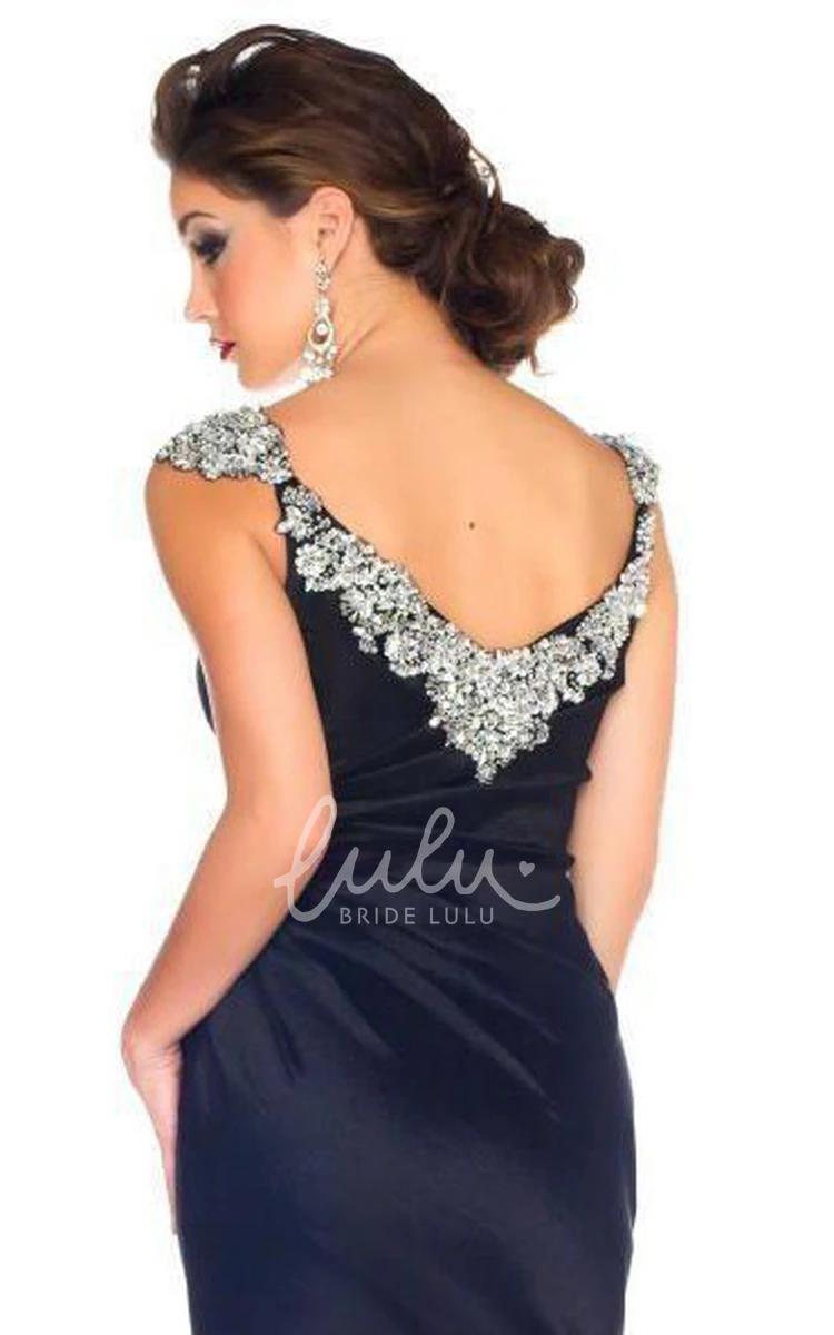 Cap Sleeve Satin Sheath Dress with Crystals and Beadings Modern Prom Dress