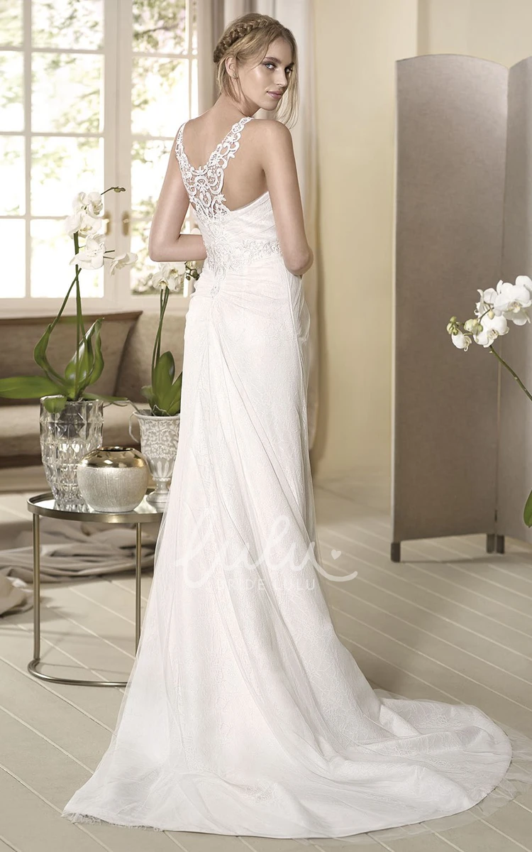 Haltered Tulle Sheath Wedding Dress With Ruching Flowy Beach Bridal Gown