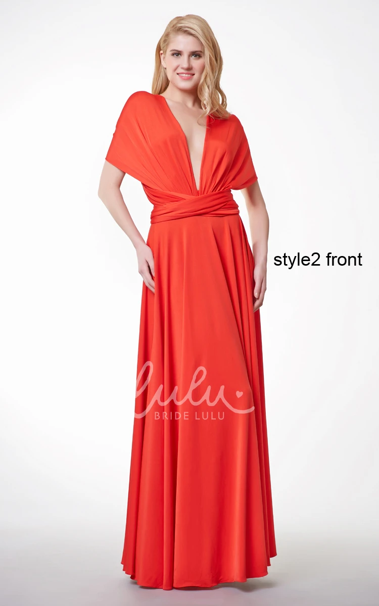 A-line Jersey Gown with Halter Neck & Pleated Convertible Sleeves Modern & Versatile