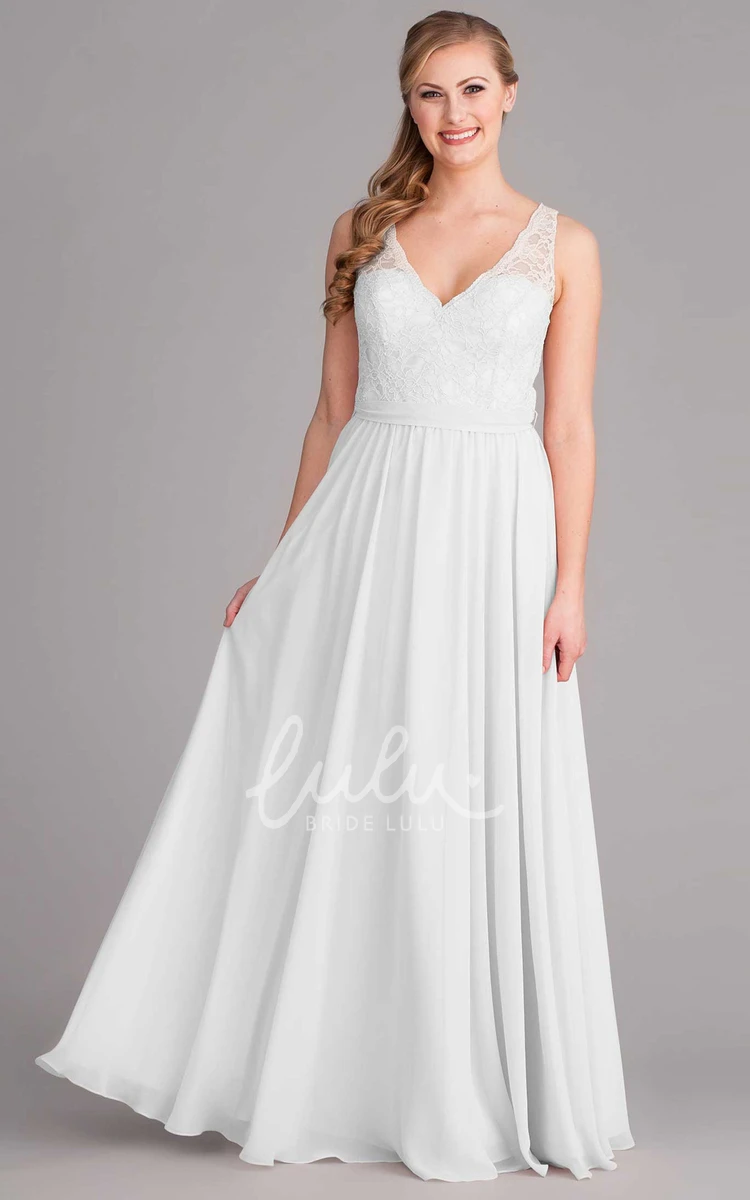 Lace Chiffon Sleeveless V-Neck Wedding Dress