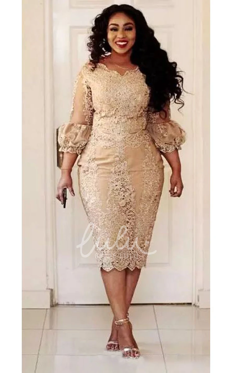 Scalloped Lace Bodycon Puff Balloon Dress Sexy Plus Size Knee-length