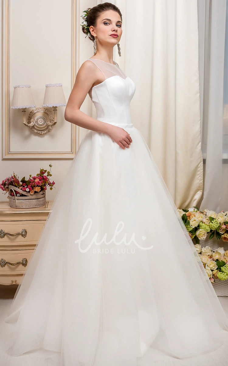 Tulle&Satin Floor-Length Wedding Dress A-Line Scoop-Neck