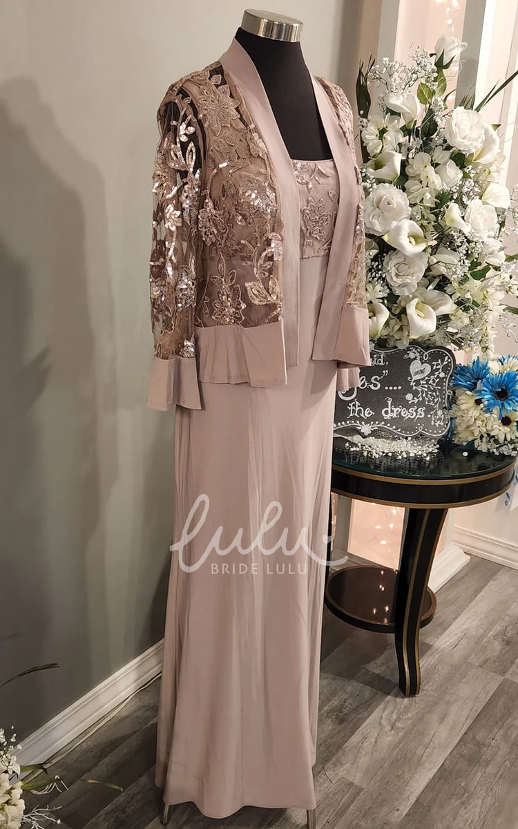 Modest Chiffon A-Line Mother Of The Bride Dress with Long Sleeve Square Neckline