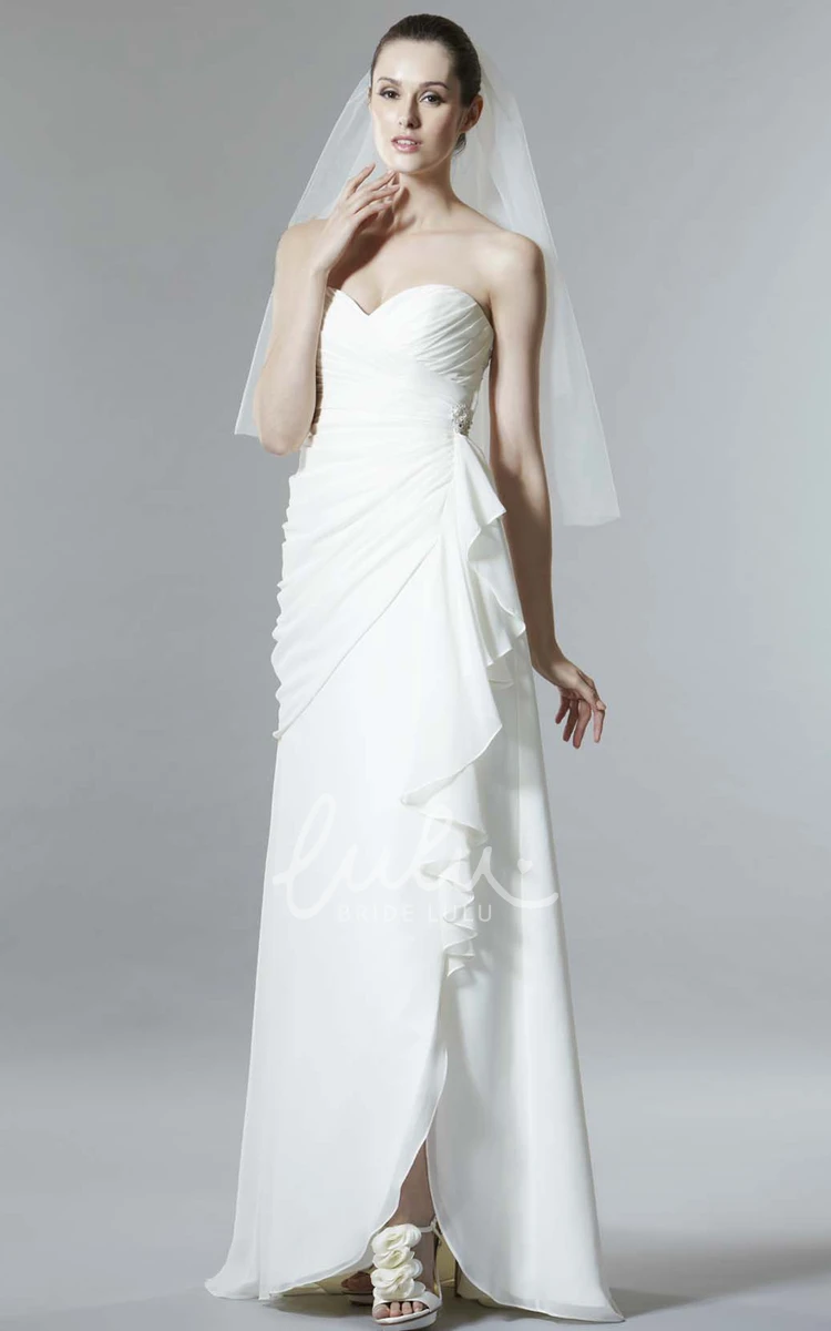 Sheath Chiffon Wedding Dress Sweetheart Criss-Cross Sleeveless