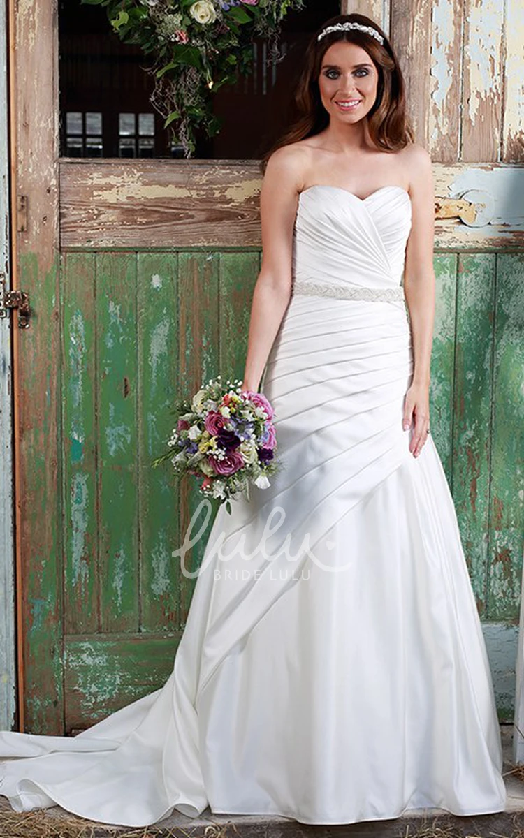 Jeweled Satin Wedding Dress A-Line Sweetheart Side-Draped