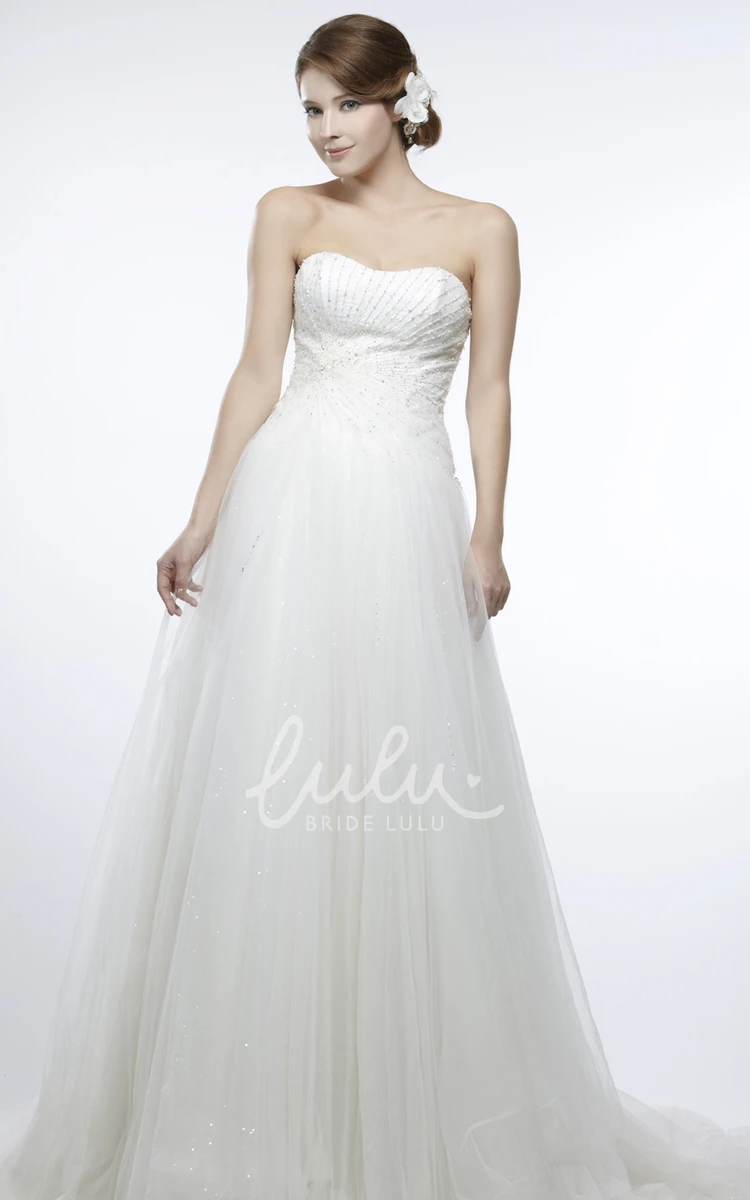Sweetheart Beaded Tulle Wedding Dress A-Line Empire Maxi