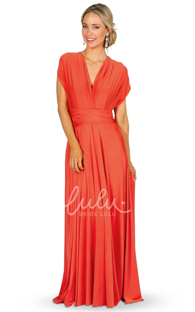 V-Neck Sleeveless Convertible Bridesmaid Dress Maxi Chiffon with Ruching