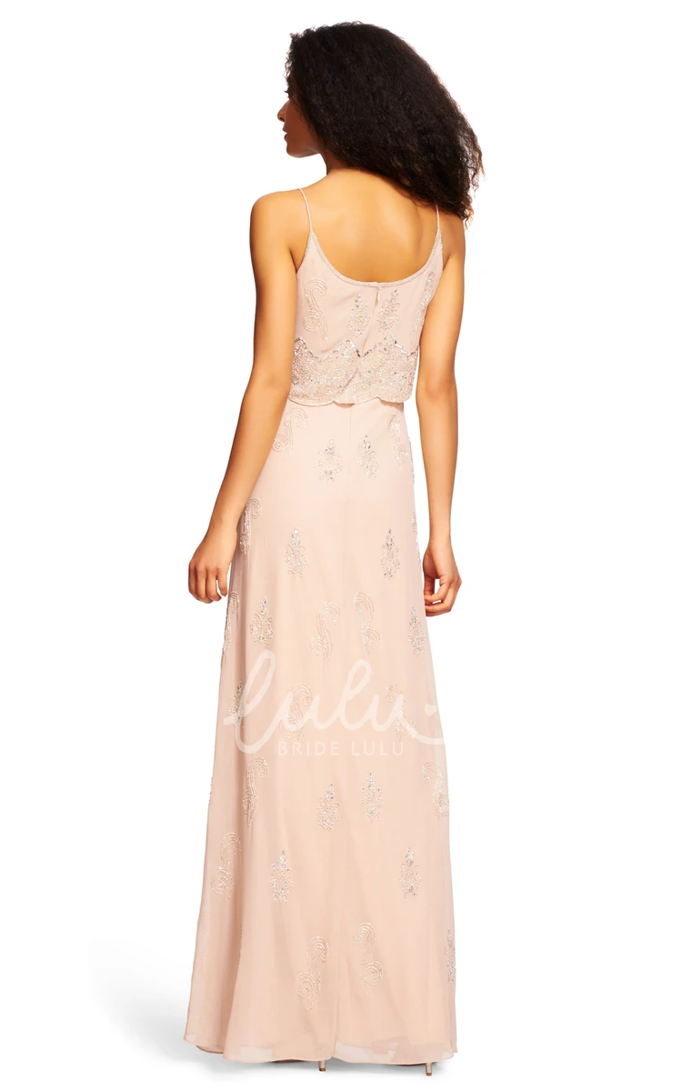 Beaded Chiffon Bridesmaid Dress Spaghetti Sleeveless Sheath