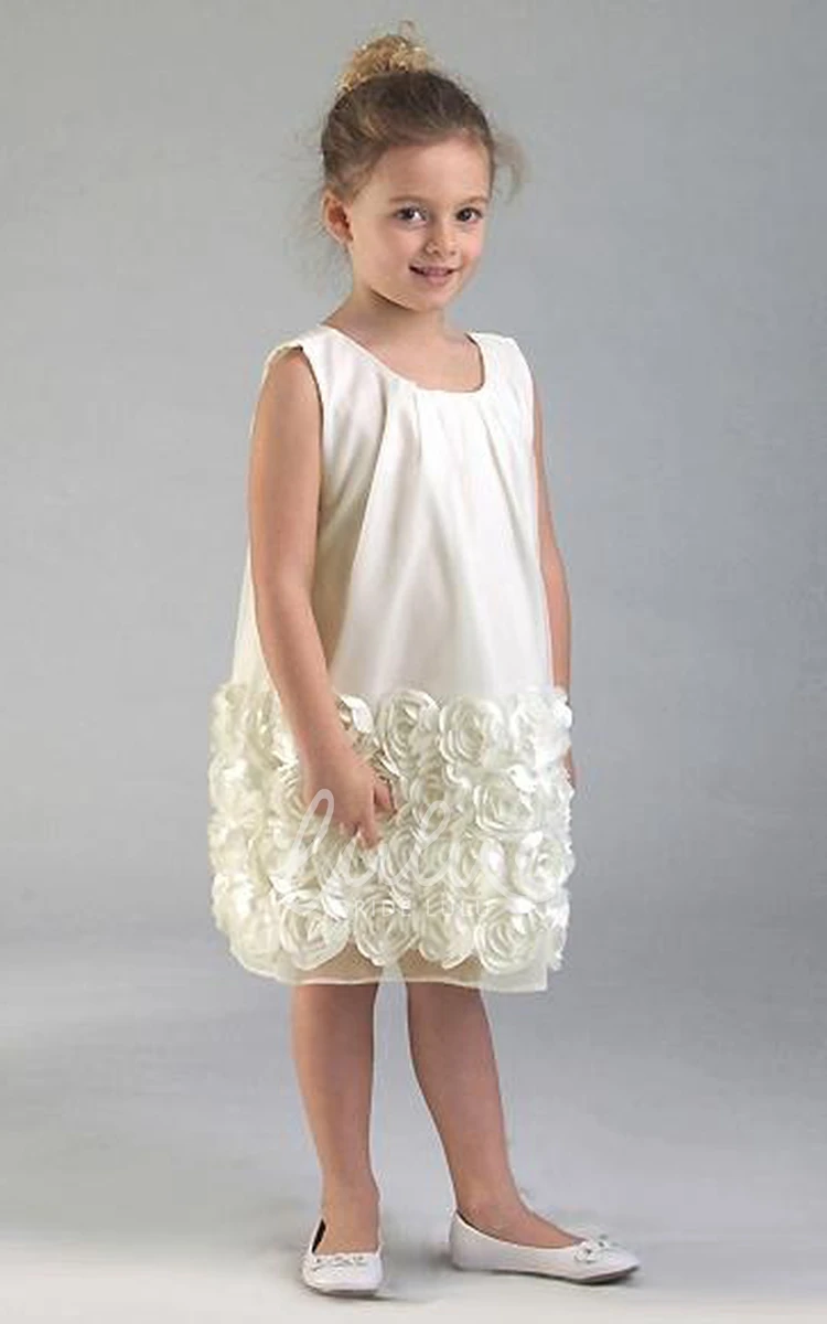 Floral Tulle and Satin Flower Girl Dress Midi Length