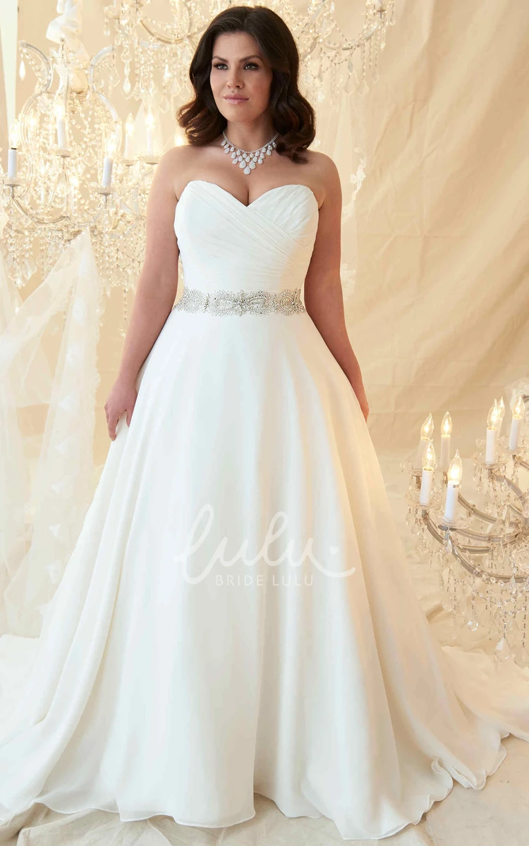 Plus Size A-Line Sweetheart Chiffon Wedding Dress with Jeweled Criss Cross Elegant Bridal Gown