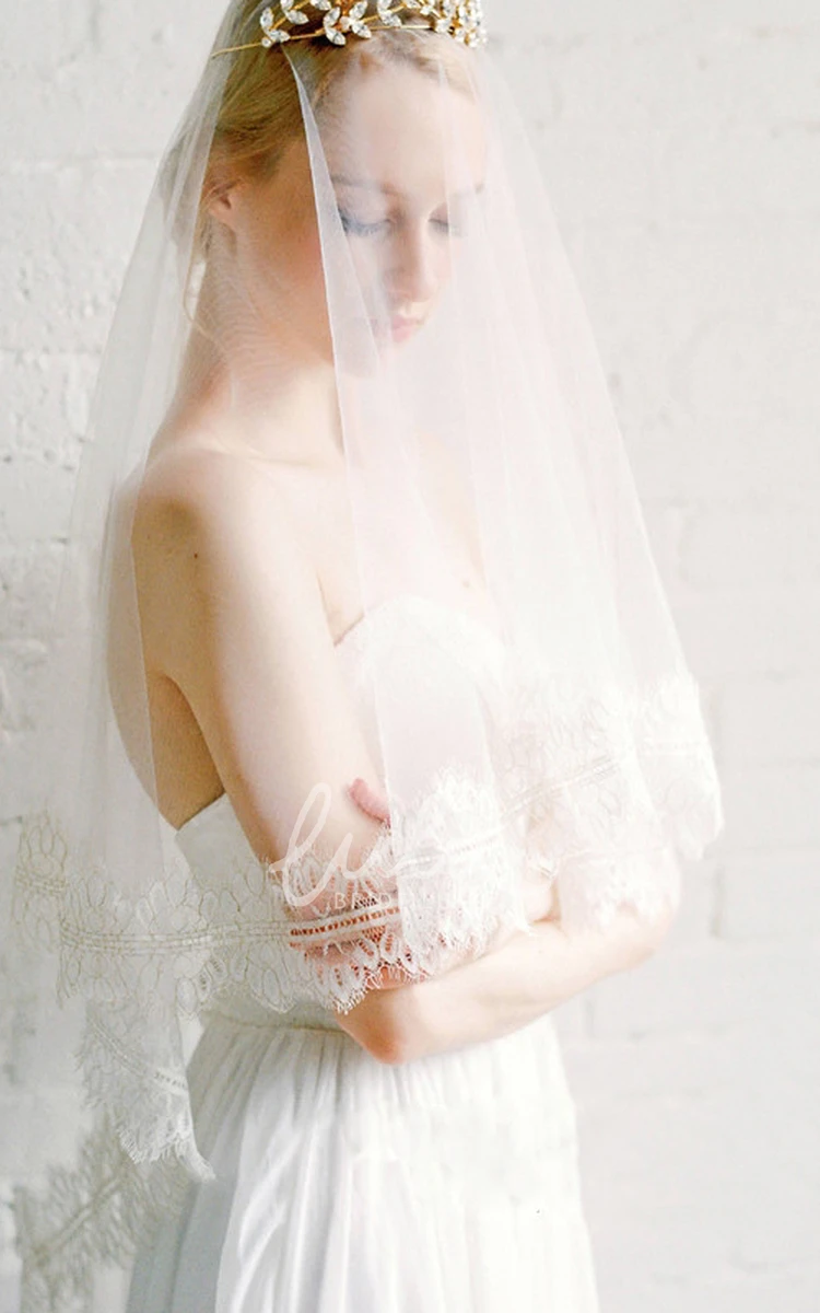 Lace Trim Fingertip Wedding Veil Tulle Dress Accessory