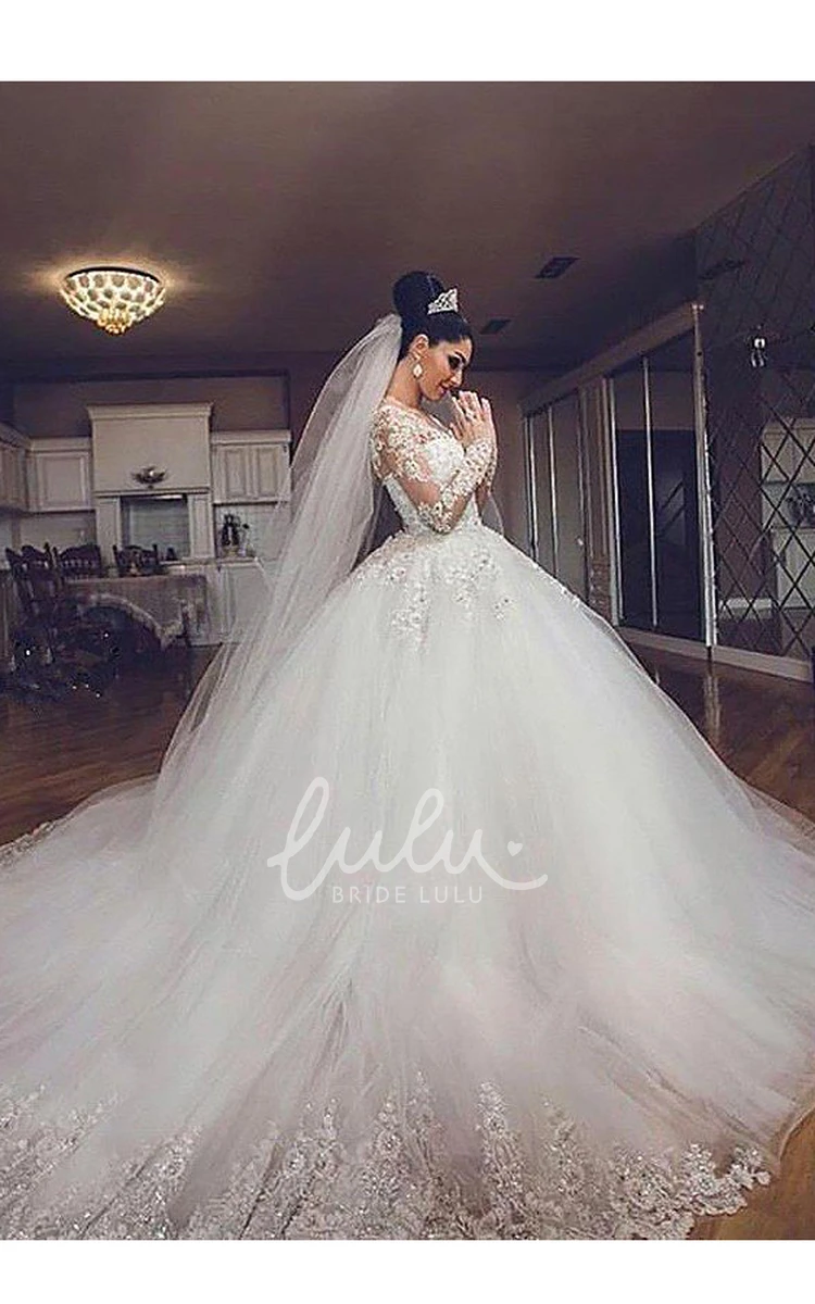 Lace Tulle V-Neck Ball Gown Wedding Dress
