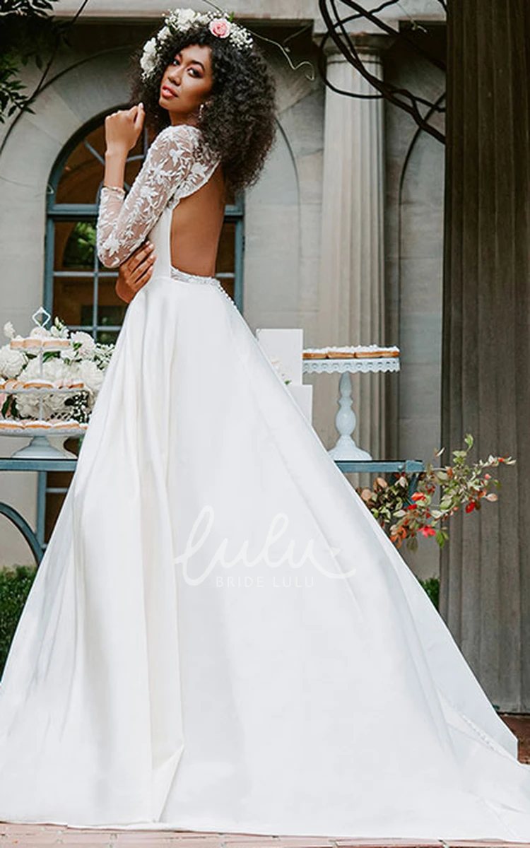 Satin Lace A-Line Wedding Dress with Ruching Classic and Timeless Bridal Gown