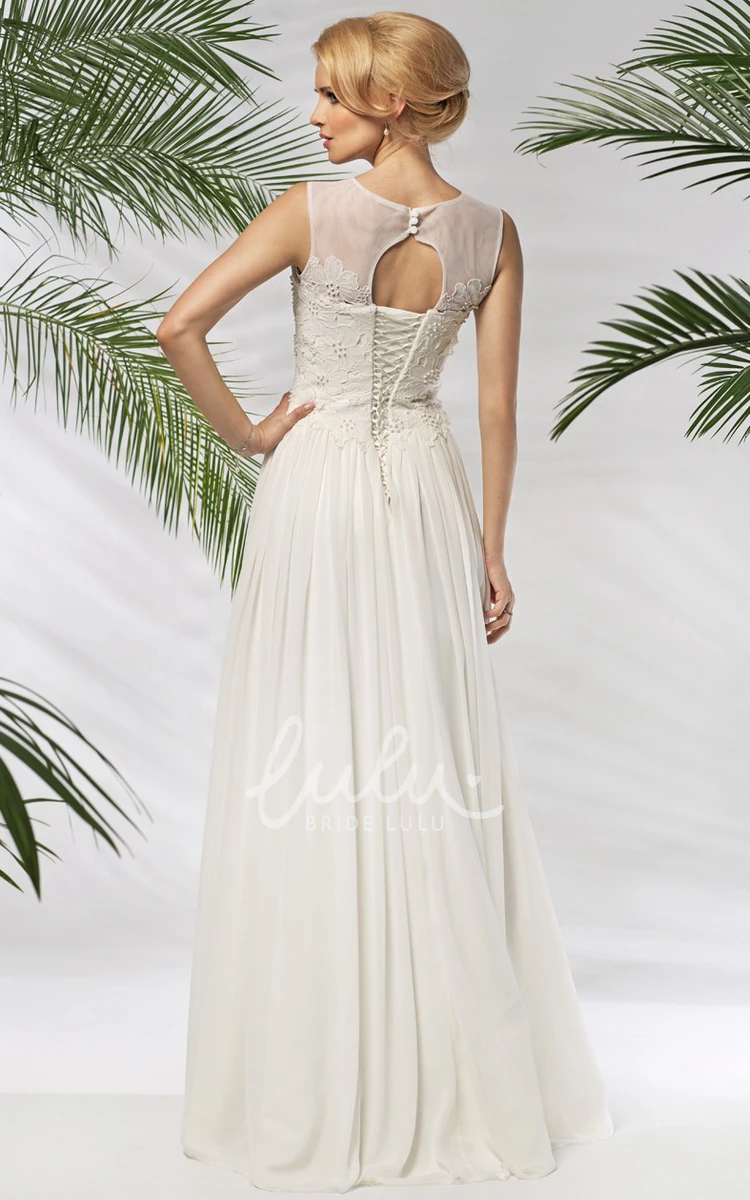 Chiffon Floor-Length A-Line Wedding Dress with Scoop Neck and Appliques