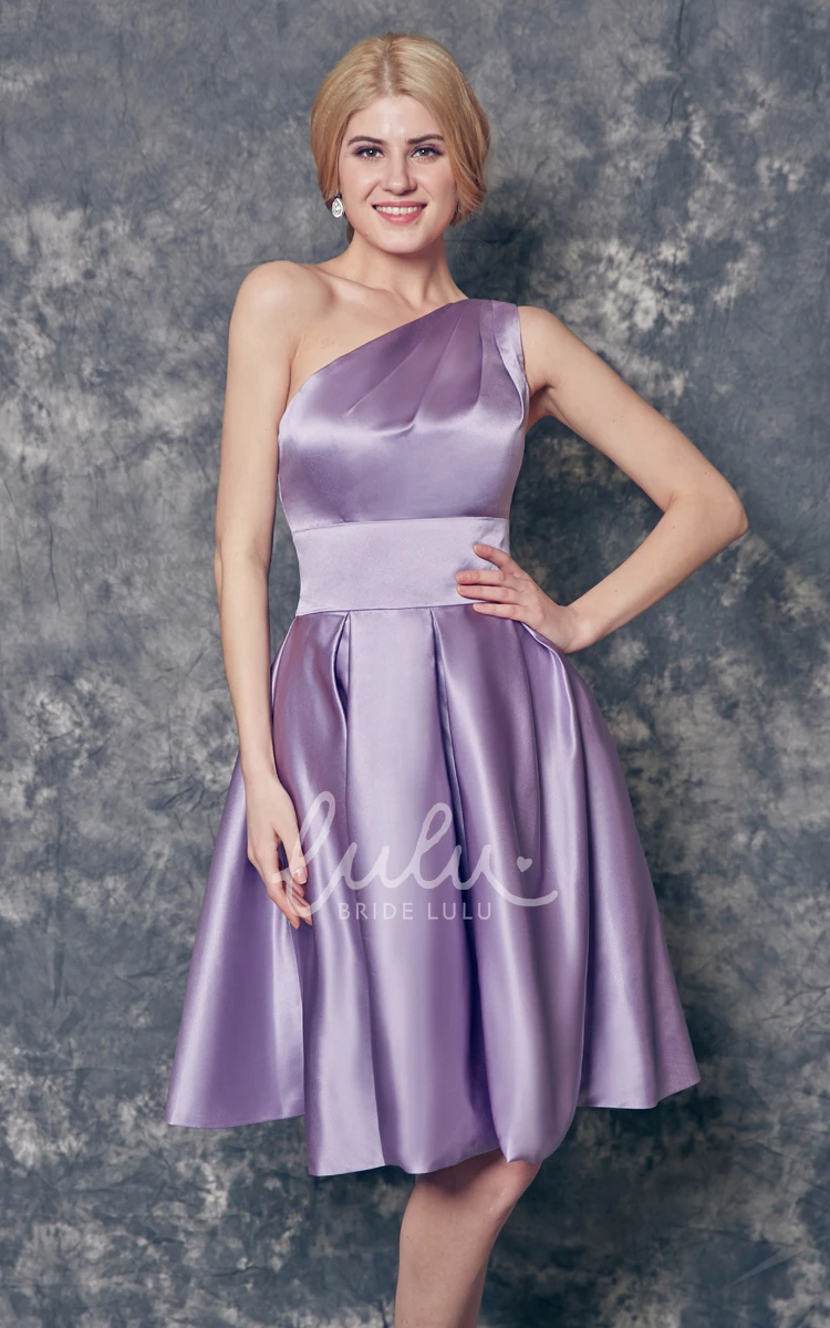 One Shoulder A-line Satin Prom Dress with Pleats Magical & Unique