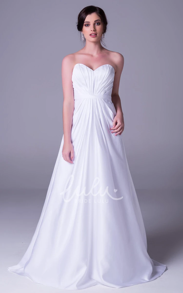 Sweetheart Satin A-Line Wedding Dress with Ruching and Deep-V Back