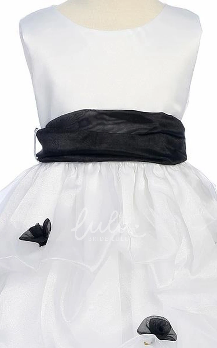 Sleeveless Tea-Length Organza&Satin Prom Dress with Tiered Skirt
