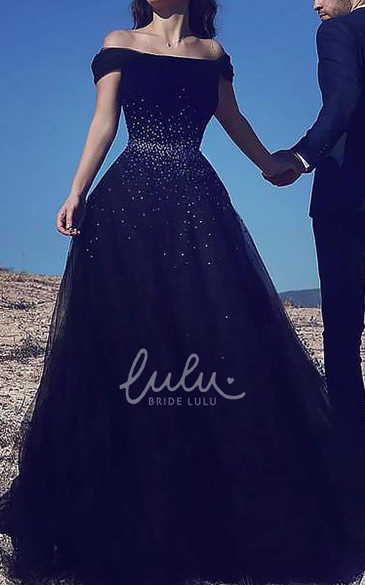 Off-the-shoulder Tulle Ball Gown Prom Dress Cap Short Sleeve