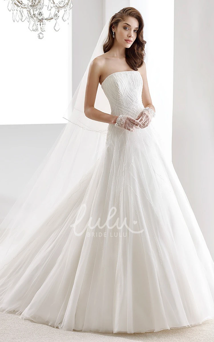 A-Line Wedding Dress with V-Neckline Floral Appliques and Side Ruffles