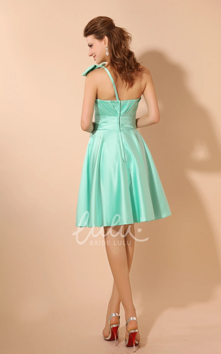 Satin Bridesmaid Dress with Bow and Ruching Short and Classy Dress