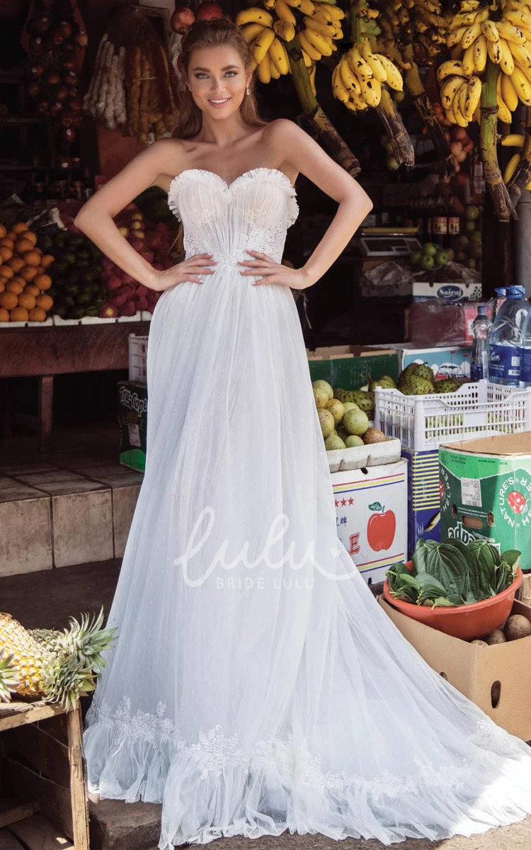 Lace and Tulle A-line Sweetheart Wedding Dress with Appliques Simple & Romantic