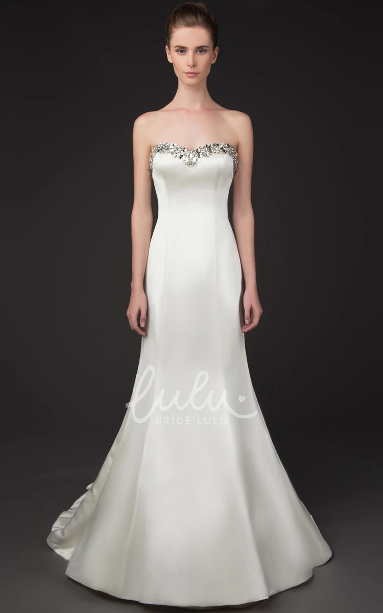 Crystal Sweetheart Satin Wedding Dress with Court Train Sleeveless Maxi