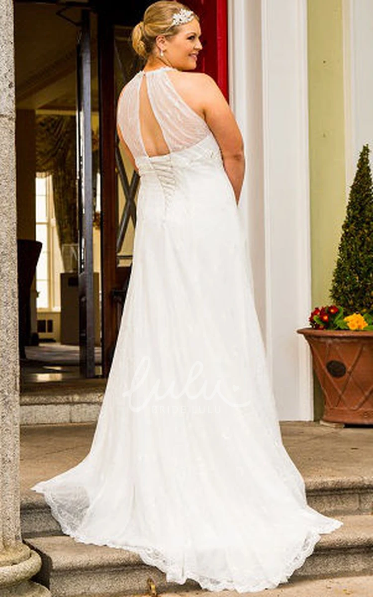 Lace High Neck Sleeveless Wedding Dress with Keyhole and Lace-Up