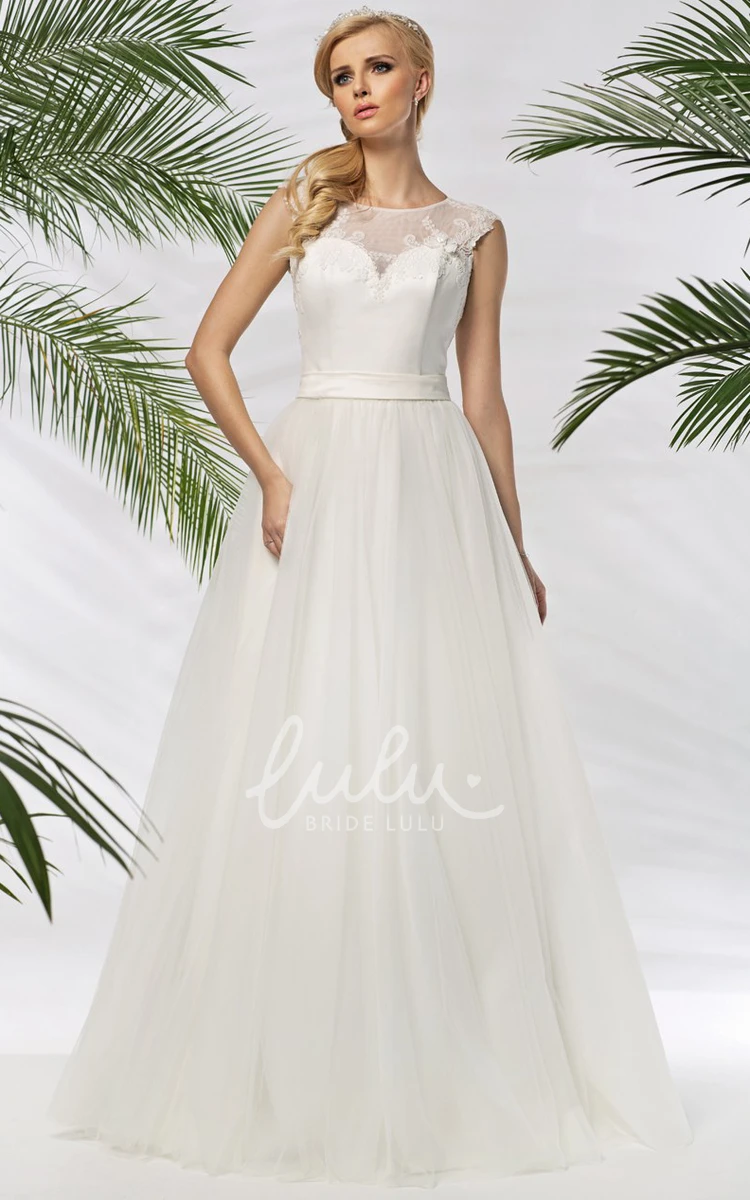 Appliqued Tulle&Satin Wedding Dress A-Line Floor-Length