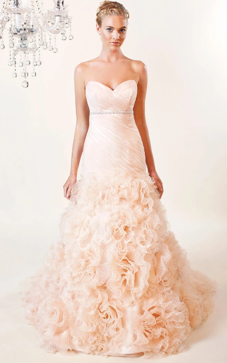 Organza A-Line Sweetheart Wedding Dress with Jeweled Criss Cross Unique Bridal Gown