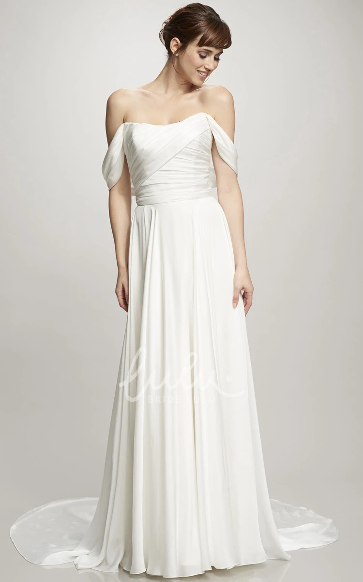 Ruched Chiffon Off-The-Shoulder Wedding Dress Floor-Length