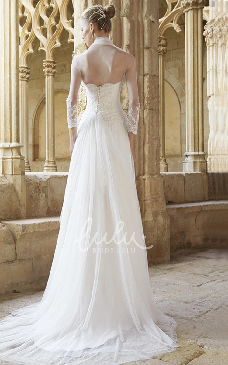 Sheath Long-Sleeve Chiffon Wedding Dress with Cape Strapless Pleated