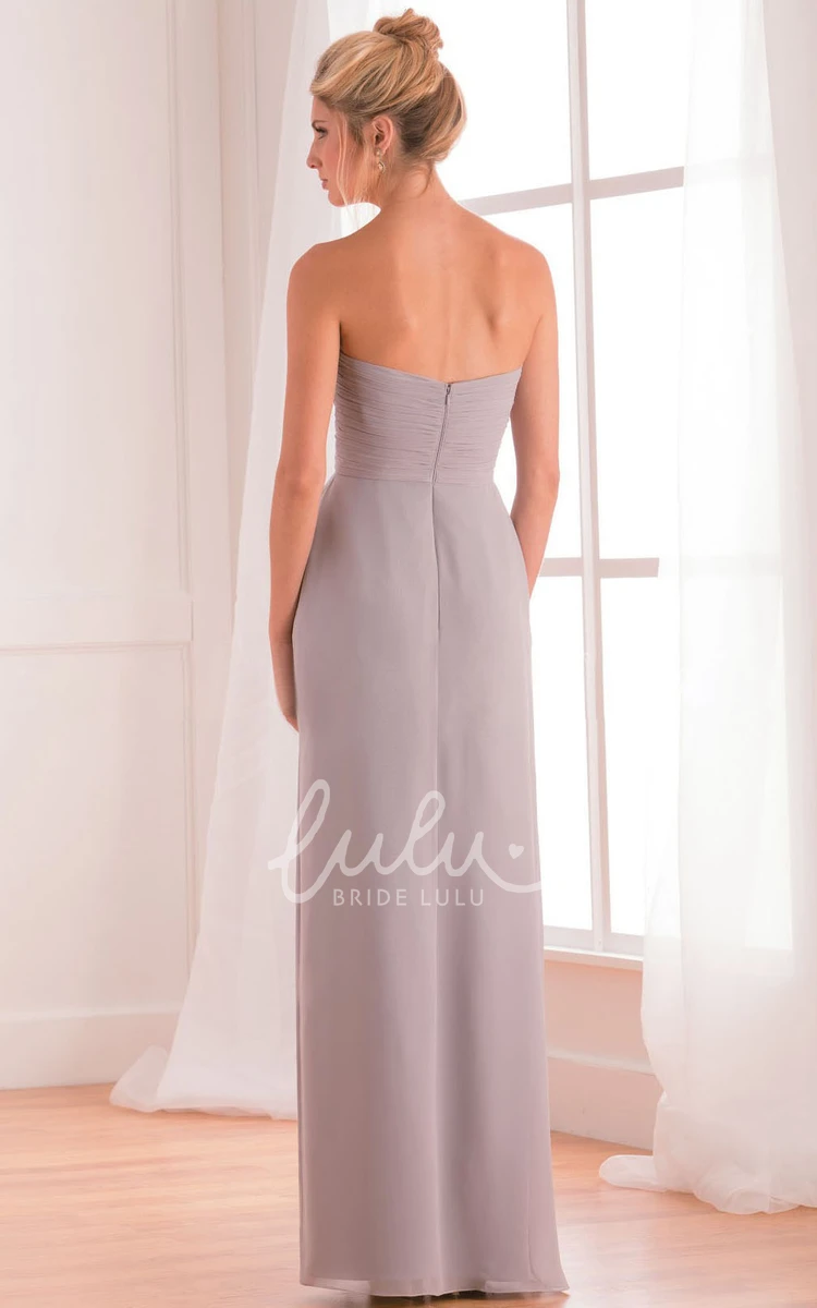 Floor-Length Ruffled Bridesmaid Dress with Sweetheart Neckline and Front Slit