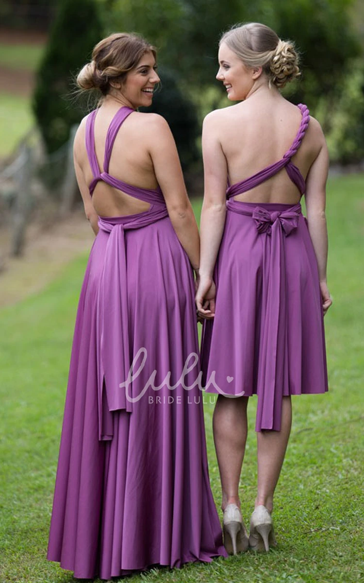 Knee-Length Ruched Sleeveless Chiffon Bridesmaid Dress with Halter Straps